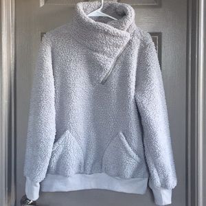 Grey Women's Sherpa Pullover Zipper Jacket Sweater, Size Medium